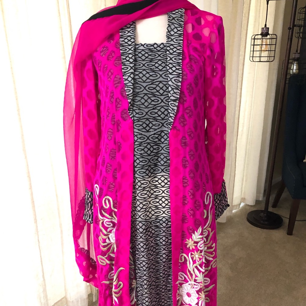 Pink and black shalwar kameez small embroidery